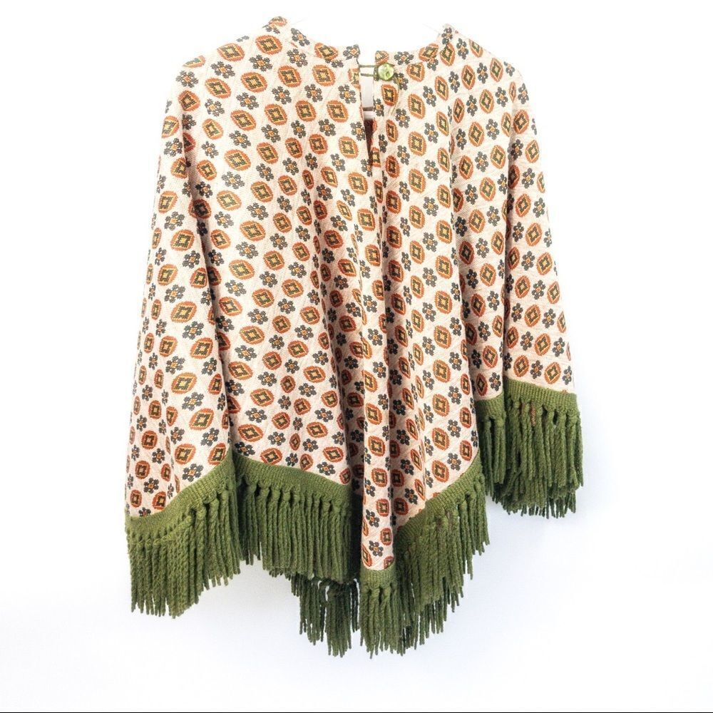 Vintage Girl’s Fringed Poncho Sweater Sz M/L - Picture 5 of 12
